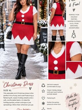 Planet Gold Red & White Holiday Knit Dress with Belt Detail